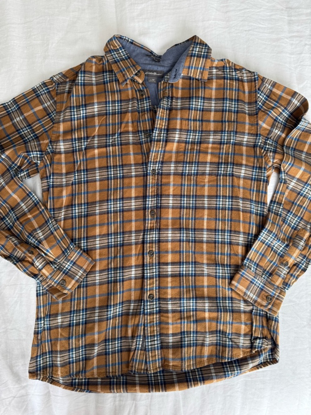 Eddie Bauer Men's Golden Brown & Blue Plaid Button-Down Shirt